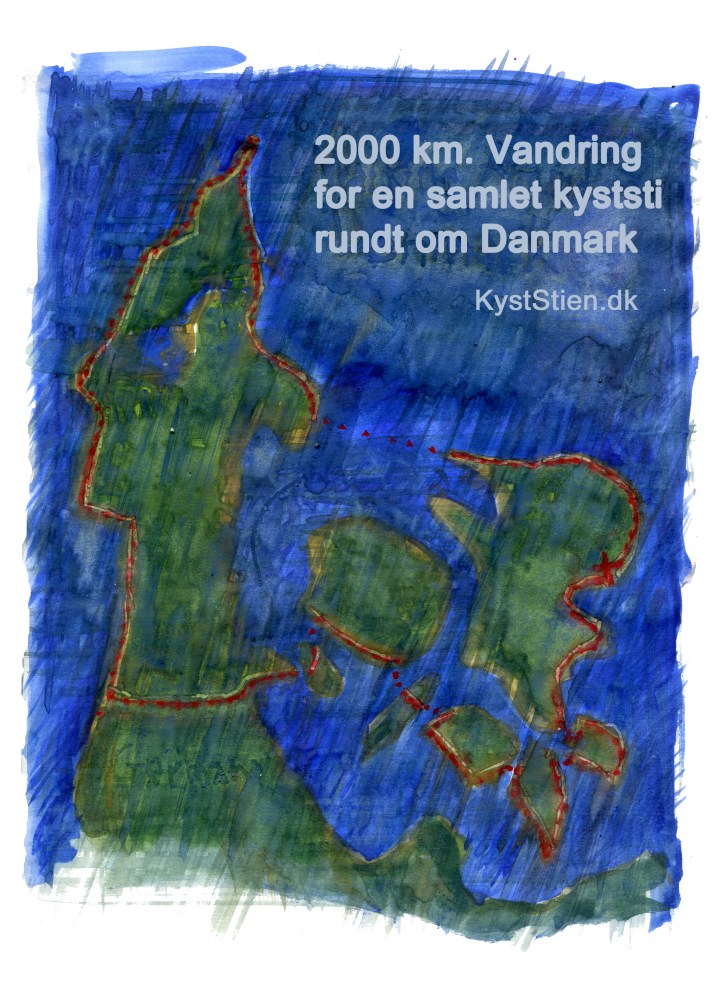 Kort over vandring rundt om Danmark